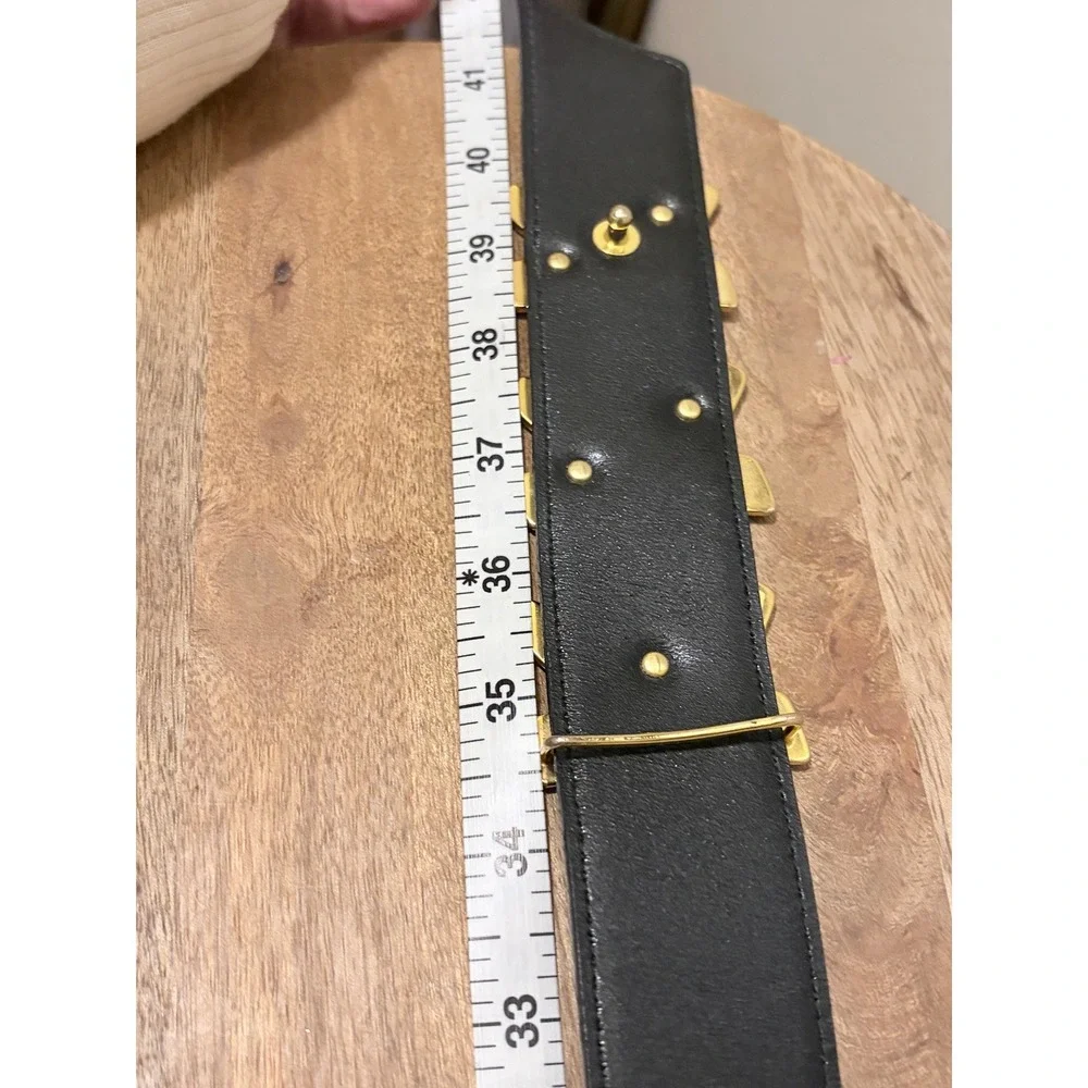 Paloma Picasso Vintage 90s Black Leather Gold X Motif Belt Size L 80